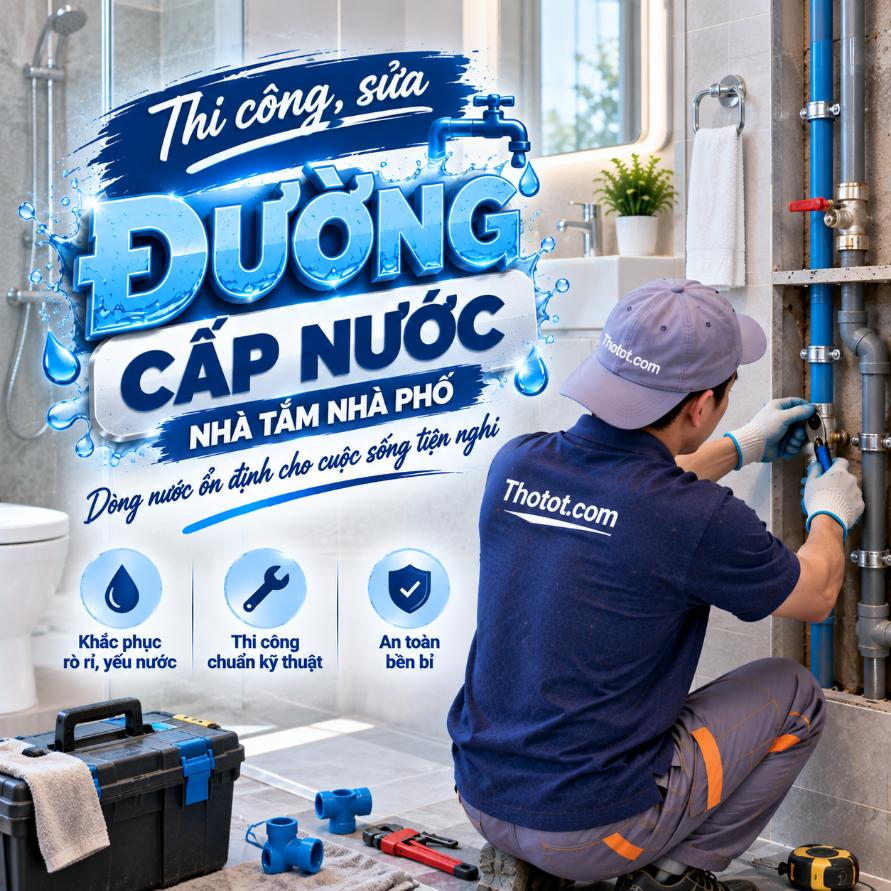 Thi công, sửa đường cấp nước nhà tắm nhà phố